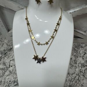 Stainless steel Gold Star Necklace and Earring Set